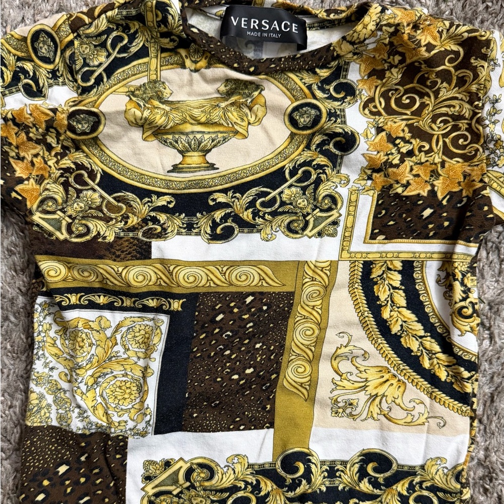 Versace Kids Gold and Brown Baroque Tee